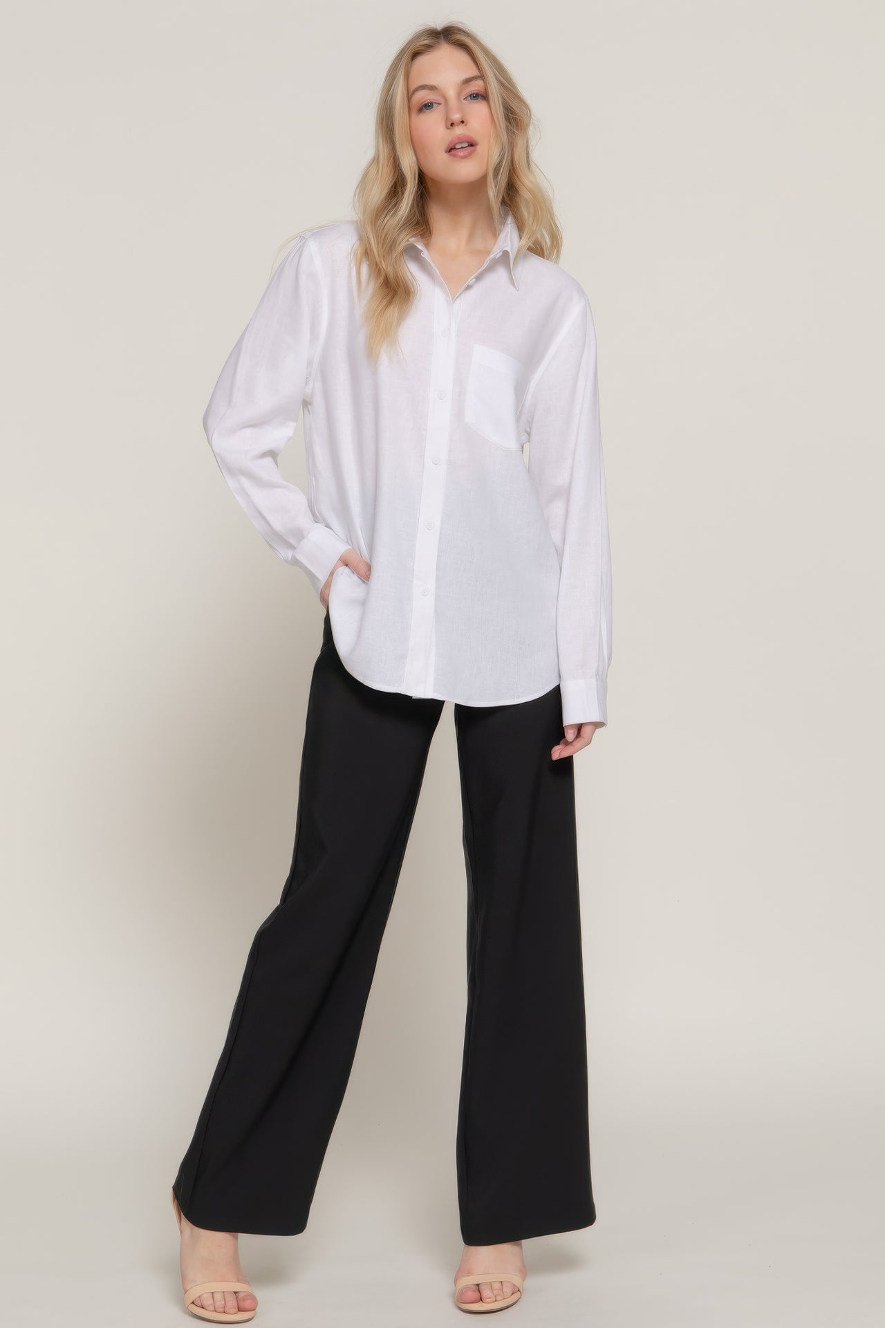 Long Sleeve Linen Blend Shirt - Modestly Vogue 