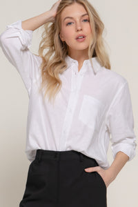 Long Sleeve Linen Blend Shirt - Modestly Vogue 