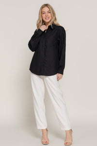 Long Sleeve Linen Blend Shirt - Modestly Vogue 