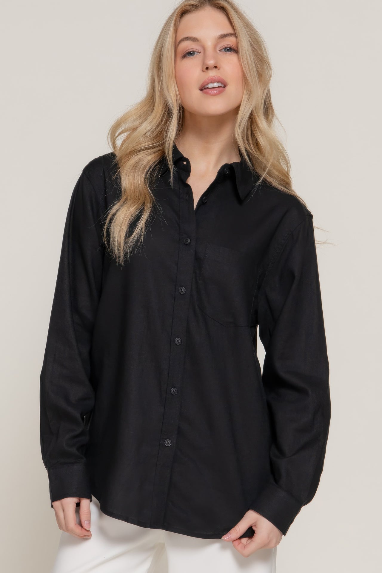 Long Sleeve Linen Blend Shirt - Modestly Vogue 