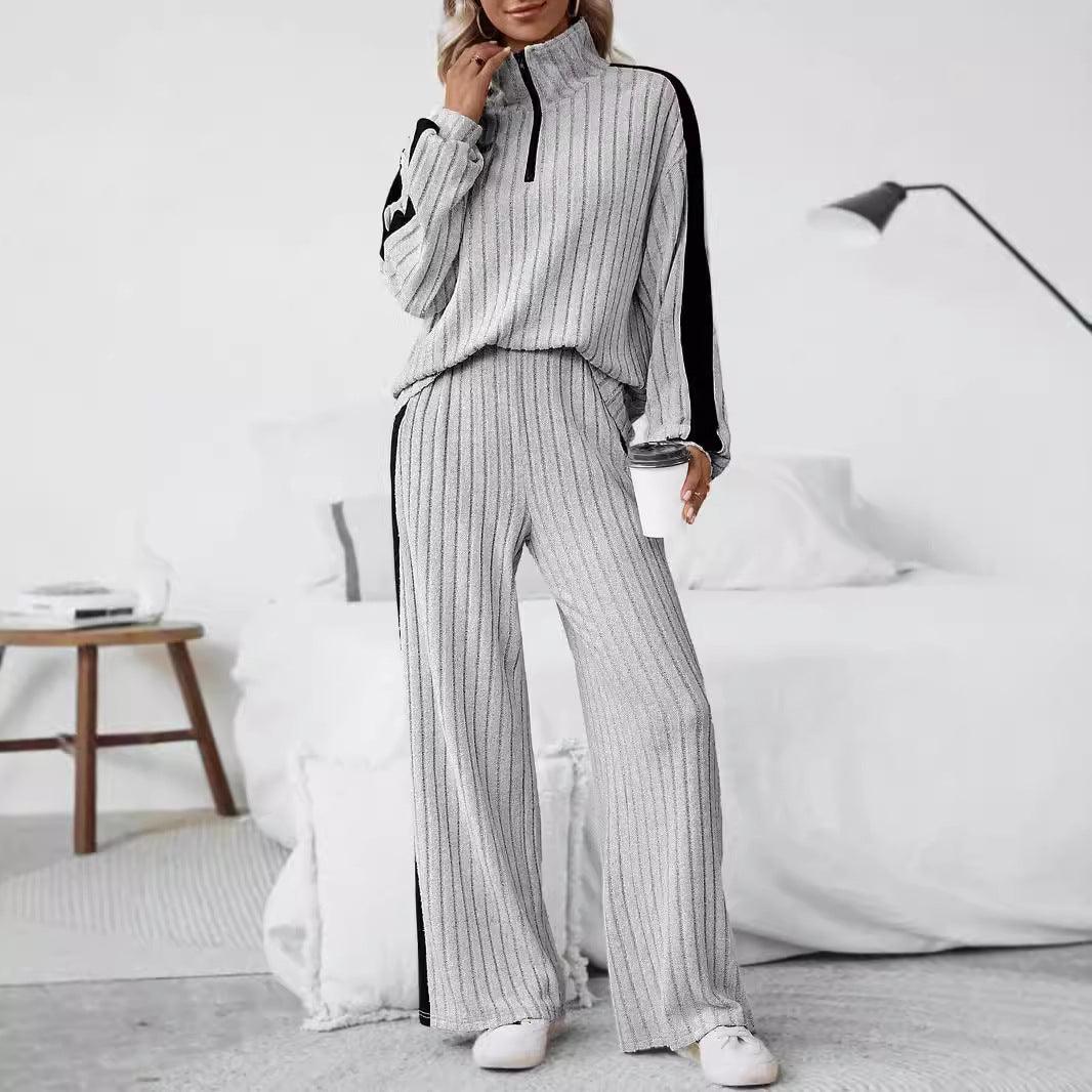 Plus Size Casual Women Autumn High End Design Sweater Wide Leg Pants Two Piece Set - Modestly Vogue 