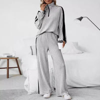 Plus Size Casual Women Autumn High End Design Sweater Wide Leg Pants Two Piece Set - Modestly Vogue 