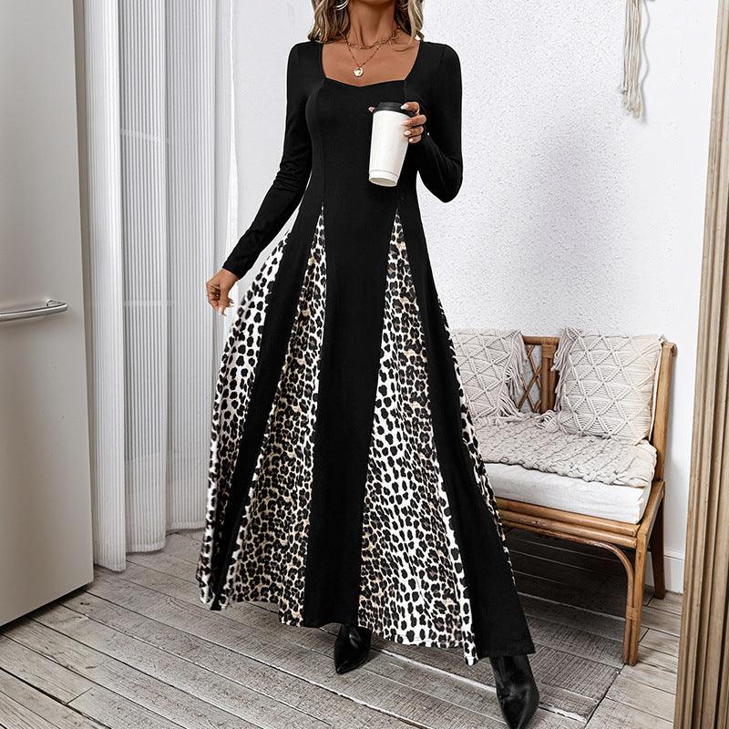 Stylish Dresses for Women – Trendy & Timeless Styles for Every Occasion | Modestly Vogue Leopard Splicing Dress Retro High Waist Long Sleeves Wide Leg A line Dress - Modestly Vogue 