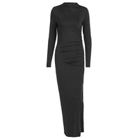 Stylish Dresses for Women – Trendy & Timeless Styles for Every Occasion | Modestly Vogue Autumn Winter Simple Stand Collar Long Sleeve Slim Sheath Side Slit Solid Color Dress - Modestly Vogue 