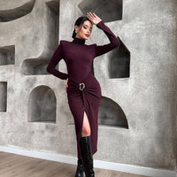 Dresses Women – Timeless Styles Every Occasion | Modestly Vogue Fall Women Clothing High Collar Long Sleeve Waist High Split Slim Fit Sexy Hip Bag Dress - Modestly Vogue 