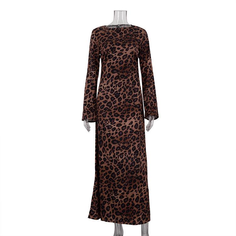 Stylish Dresses for Women – Trendy & Timeless Styles for Every Occasion | Modestly Vogue Round Neck Sexy Long Autumn Leopard Print High Waist Slim Fit Dress - Modestly Vogue 