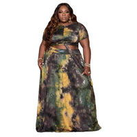 Curvy Fit | & Plus-Size Clothing | Plus Size Tie-Dyed Solid Color Casual Set Women Two-Piece Suit - Modestly Vogue 