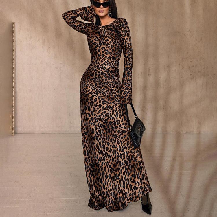 Stylish Dresses for Women – Trendy & Timeless Styles for Every Occasion | Modestly Vogue Round Neck Sexy Long Autumn Leopard Print High Waist Slim Fit Dress - Modestly Vogue 