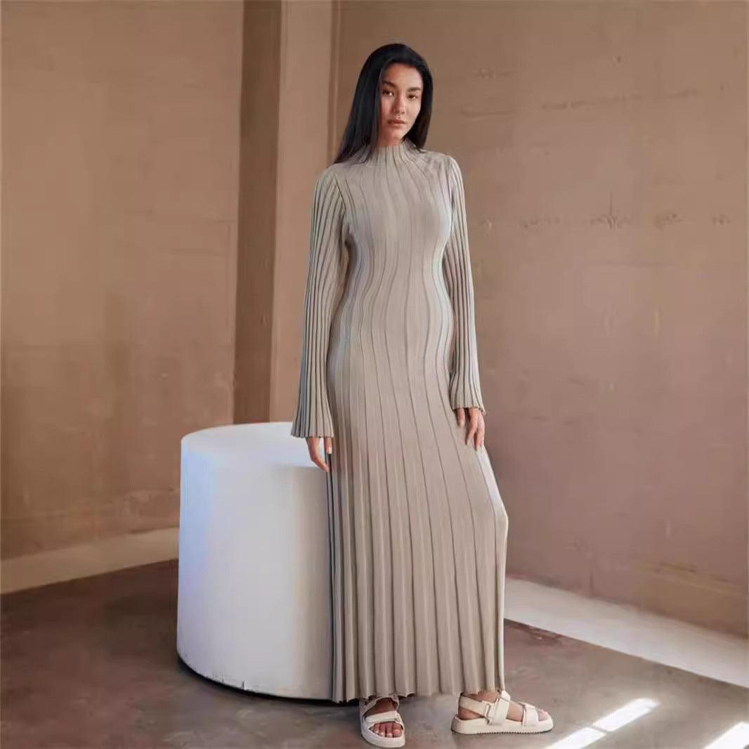 Stylish Dresses for Women – Trendy & Timeless Styles for Every Occasion | Modestly Vogue Autumn Winter Knitted Dress Casual Waist Tight round Neck Large Pit High Collar Slimming Knitted Maxi Dress for Women - Modestly Vogue 