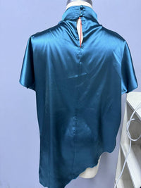 Satin Shirt with Batwing Sleeves & Asymmetric Hem - Modestly Vogue 