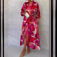 Dresses Women – Timeless Styles Every Occasion | Modestly Vogue Autumn Long Sleeve Dress Printed V Neck Self Tie Slit Long Sleeve Dress Women - Modestly Vogue 