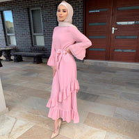 Modest Fashion Collection – Stylish & Elegant Modest Clothing for Women | Modestly Vogue Women Muslim Ethnic Maxi Dress Ruffled Patchwork Flared Sleeves Dress - Modestly Vogue 