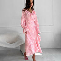 Dresses Women – Timeless Styles Every Occasion | Modestly Vogue Gentle Pink Elegant Ruffled V Neck Flared Sleeves Fishtail Dress Autumn Lace Up Maxi Dress - Modestly Vogue 