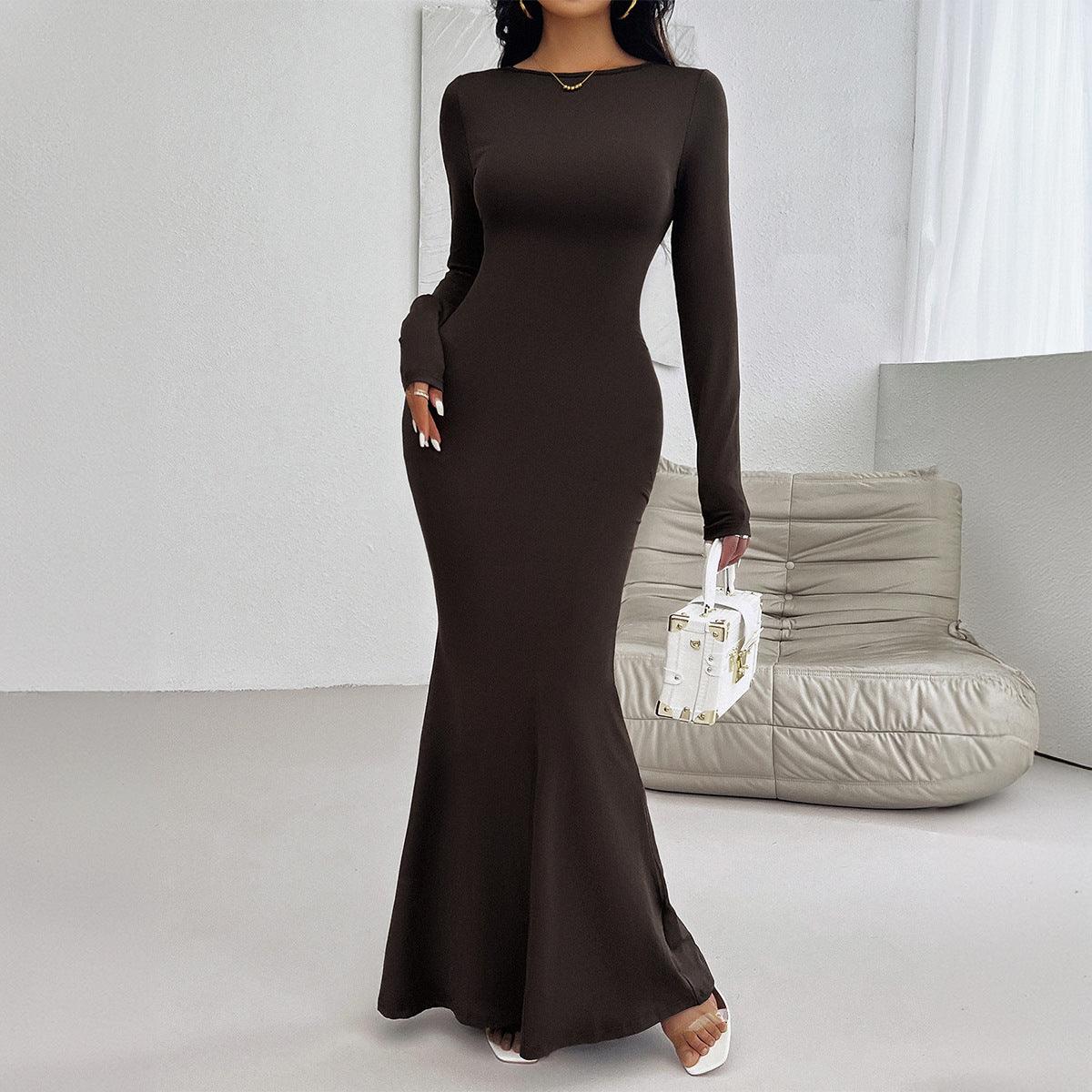 Dresses Women – Timeless Styles Every Occasion | Modestly Vogue Autumn Winter Women Clothing Sexy Slim Round Neck Solid Color Long Sleeve Dress - Modestly Vogue 