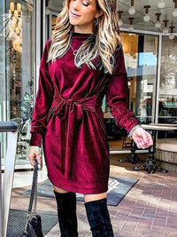 Stylish Dresses for Women – Trendy & Timeless Styles for Every Occasion | Modestly Vogue Autumn Winter Party Sexy Dress in Round Neck Tied Gold Velvet A line Dress - Modestly Vogue 