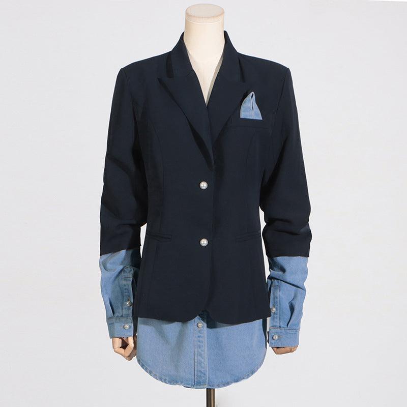 Stitching Blazer Women Autumn Collared High-Grade Long Sleeve Women - Modestly Vogue 