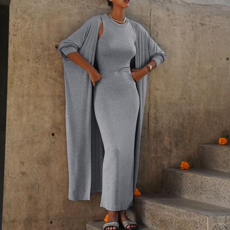 Dresses Women – Timeless Styles Every Occasion | Modestly Vogue Round Neck Sleeveless Vest Set Sheath Maxi Dress Long Cardigan Casual Two Piece Set - Modestly Vogue 