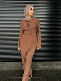 Ramadan Two Piece Sets Tops and Pants Women Muslim Abaya Bow Shirt