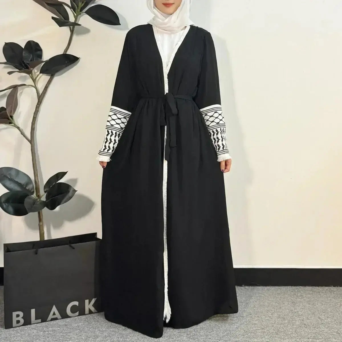 Open Front Abaya Muslim Long Sleeve Cardigan Abayas Maxi Dress Women's