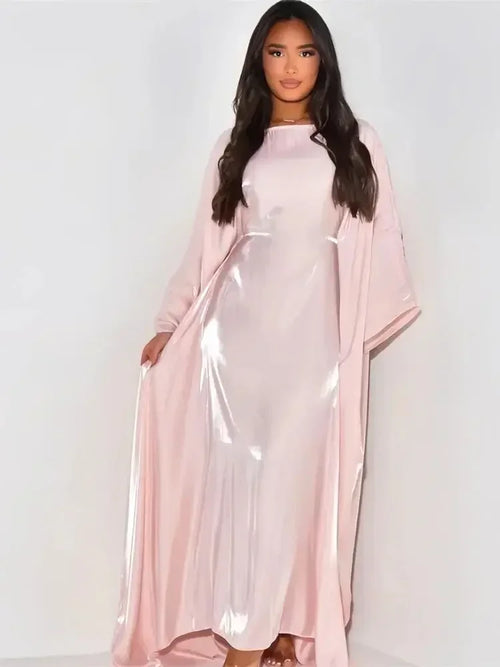 Ramadan Summer Batwing Sleeve Satin Butterfly Abaya Islam Muslim Maxi