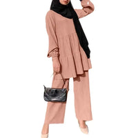 Ensembles Muslim Two Piece Set Women Blouse Wide Leg Pants Suit