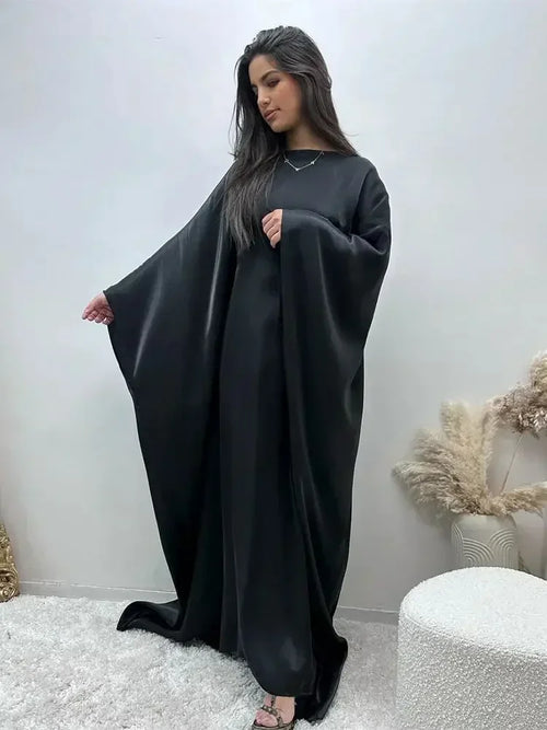 Ramadan Summer Batwing Sleeve Satin Butterfly Abaya Islam Muslim Maxi