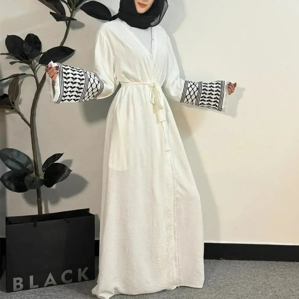 Open Front Abaya Muslim Long Sleeve Cardigan Abayas Maxi Dress Women's