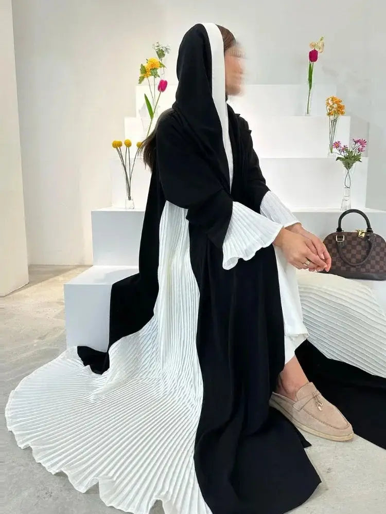 Eid Muslim Party Abaya for Women Ramadan Cardigan Pleated Long Dress - Modestly Vogue 