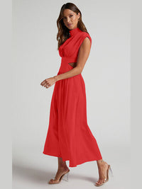 Cutout Mock Neck Sleeveless Ruched Dress – Chic - Modestly Vogue 