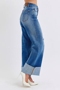 Denim Judy Blue Full Distressed High Waist Wide Leg Jeans - Modestly Vogue 