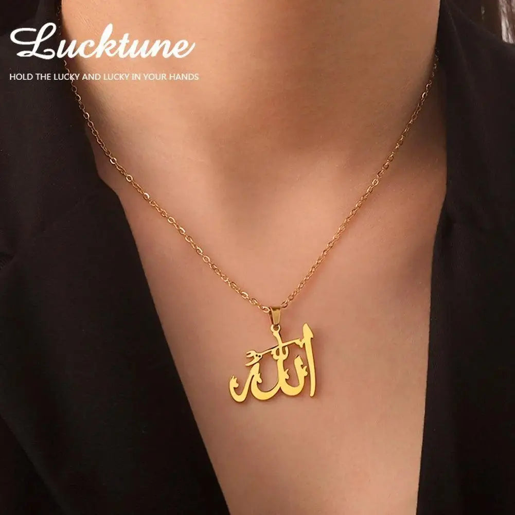 Arabic God Allah Pendant Necklace Stainless Steel Islamic - Modestly Vogue 