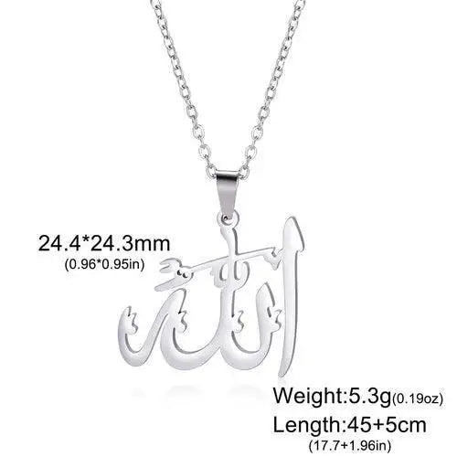 Arabic God Allah Pendant Necklace Stainless Steel Islamic - Modestly Vogue 