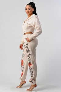 Athina Casual Jacket and Graphic Pants Set - Modern Beige Two-Piece Outfit - Modestly Vogue 