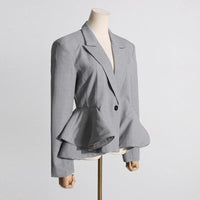 Autumn Office Double Breasted Stitching Ruffled Waist Slimming Short Blazer - Modestly Vogue 