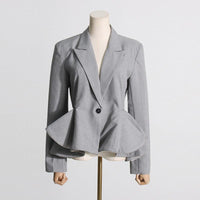 Autumn Office Double Breasted Stitching Ruffled Waist Slimming Short Blazer - Modestly Vogue 