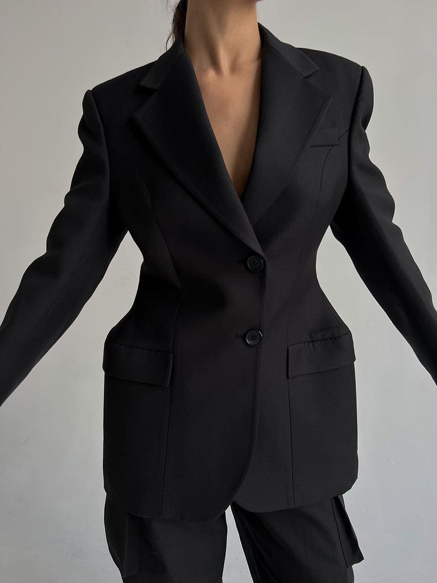 Autumn Winter V neck Waist Blazers Tight Women High Grade Slim Fitting Blazers Light Luxury Design Blazer - Modestly Vogue 