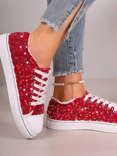 Sequin Round Toe Flat Sneakers – Stylish and Sparkling Flats for Effortless Everyday Glam - Modestly Vogue 