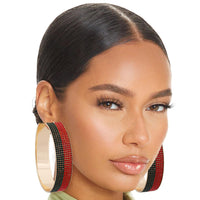 Stunning Earrings for Women – Elegant & Luxury Earrings Collection | Modestly Vogue Red Green Stripe Wide Metal Hoops - Modestly Vogue 