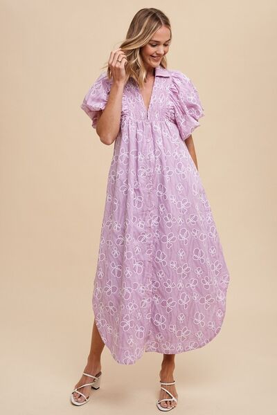 Floral Smock Detail Puff Sleeve Dress - Feminine and Elegant Floral Dress - Modestly Vogue 