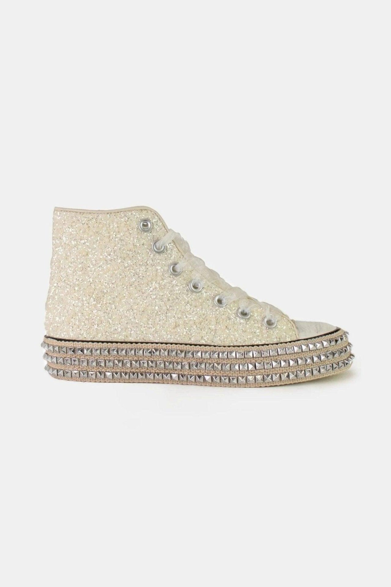 Beast Fashion Glitter Lace-Up Studded Platform Sneakers - Modestly Vogue 