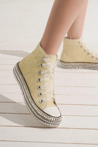 Beast Fashion Glitter Lace-Up Studded Platform Sneakers - Modestly Vogue 