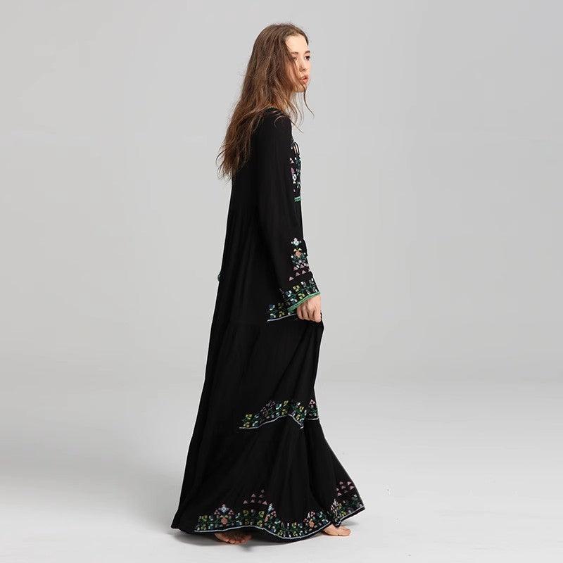 Bohemian Embroidered Lace Up Dress With Lining - Modestly Vogue 