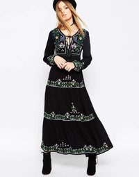 Bohemian Embroidered Lace Up Dress With Lining - Modestly Vogue 