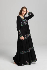 Bohemian Embroidered Lace Up Dress With Lining - Modestly Vogue 