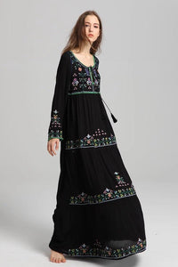 Bohemian Embroidered Lace Up Dress With Lining - Modestly Vogue 