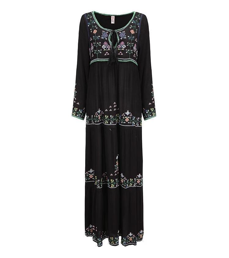 Bohemian Embroidered Lace Up Dress With Lining - Modestly Vogue 