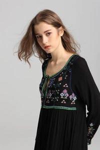 Bohemian Embroidered Lace Up Dress With Lining - Modestly Vogue 