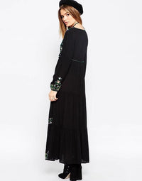 Bohemian Embroidered Lace Up Dress With Lining - Modestly Vogue 