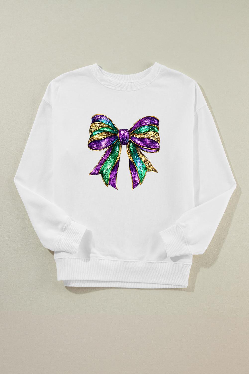 Bow Round Neck Long Sleeve Sweatshirt - Modestly Vogue 