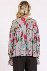 Boho Chic Mittoshop Floral Round Neck Flounce Sleeve Blouse – Chic Feminine Floral Top with Flounce Sleeves - Modestly Vogue 